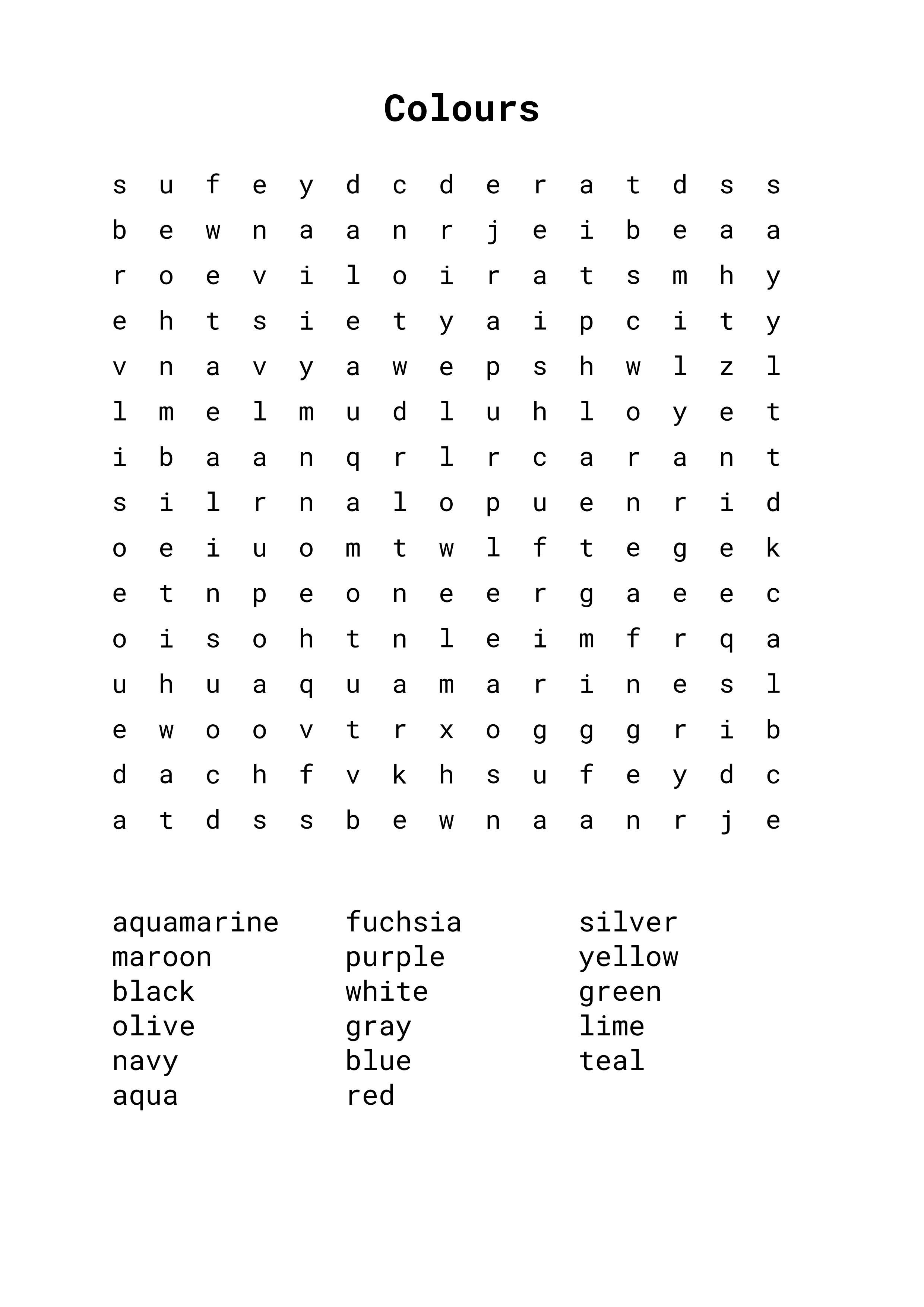 Printable wordsearch page